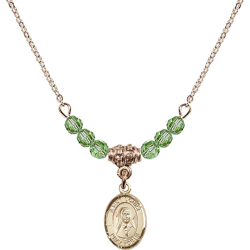 14kt Gold Filled Saint Louise de Marillac Birthstone Necklace with Peridot Beads - 9064