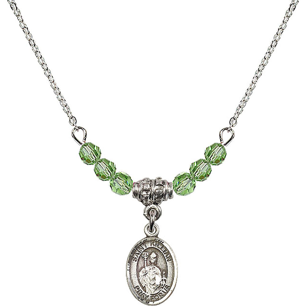 Sterling Silver Saint Kilian Birthstone Necklace with Peridot Beads - 9067
