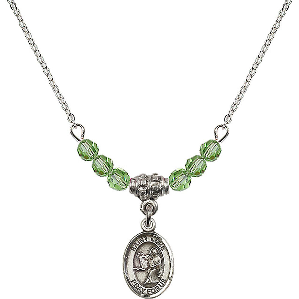 Sterling Silver Saint Luke the Apostle Birthstone Necklace with Peridot Beads - 9068