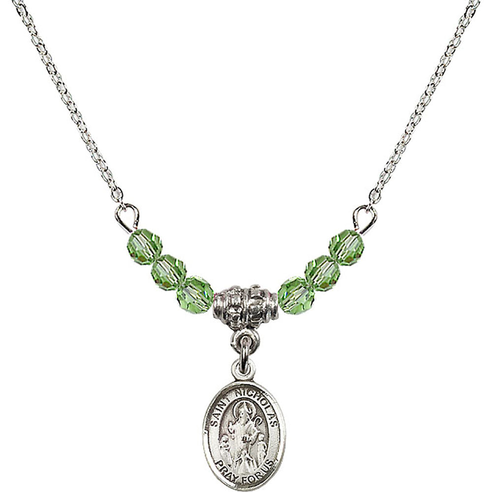 Sterling Silver Saint Nicholas Birthstone Necklace with Peridot Beads - 9080