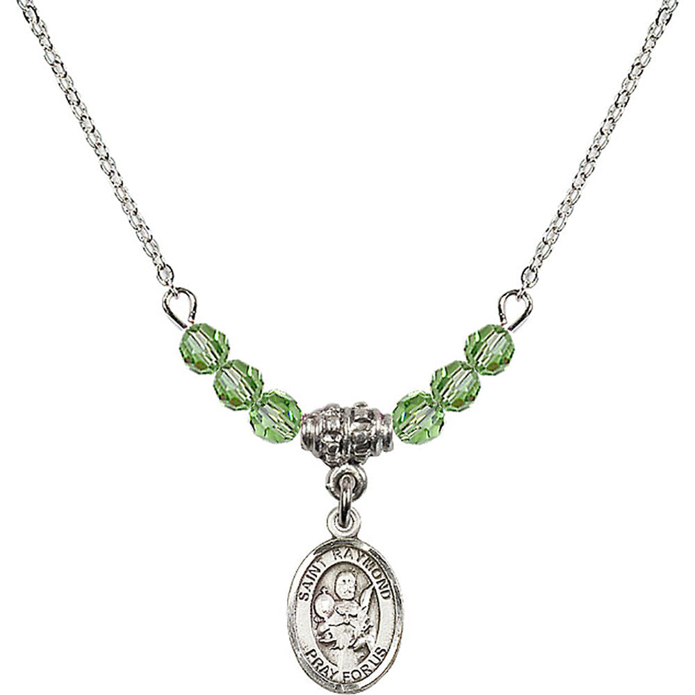 Sterling Silver Saint Raymond Nonnatus Birthstone Necklace with Peridot Beads - 9091