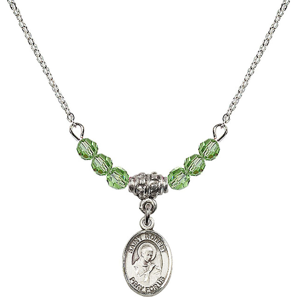 Sterling Silver Saint Robert Bellarmine Birthstone Necklace with Peridot Beads - 9096