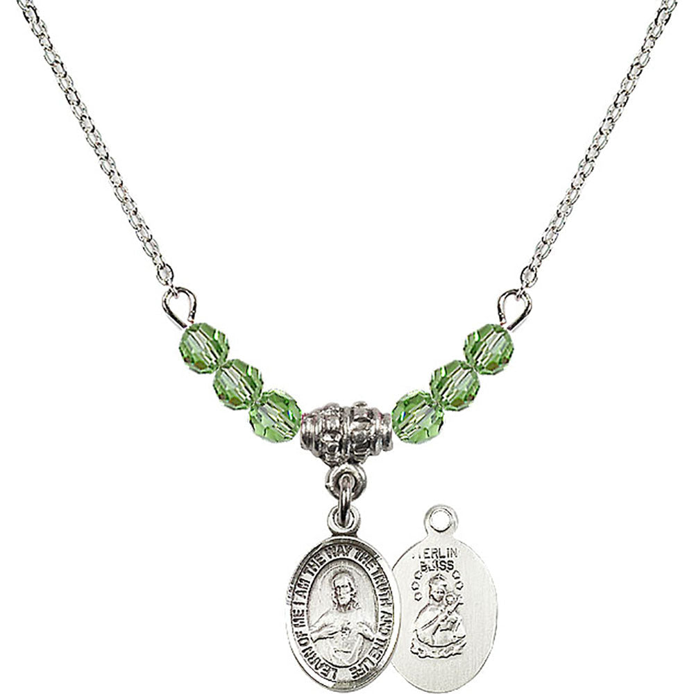 Sterling Silver Scapular Birthstone Necklace with Peridot Beads - 9098