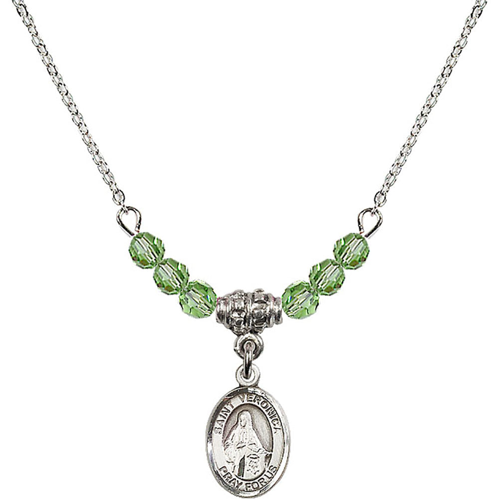 Sterling Silver Saint Veronica Birthstone Necklace with Peridot Beads - 9110