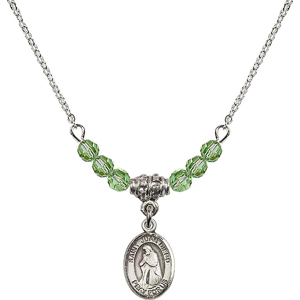Sterling Silver Saint Juan Diego Birthstone Necklace with Peridot Beads - 9111