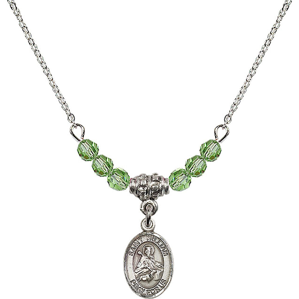Sterling Silver Saint William of Rochester Birthstone Necklace with Peridot Beads - 9114