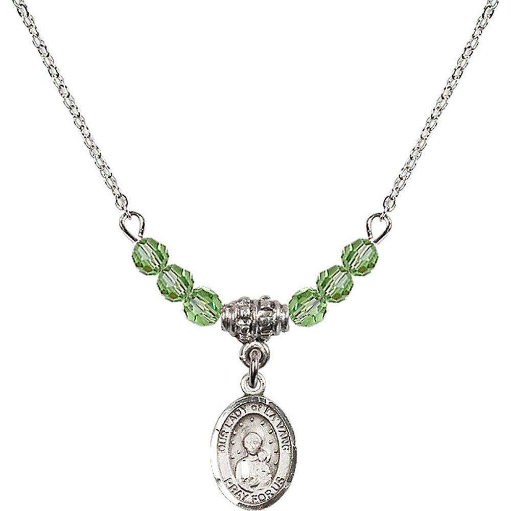 Sterling Silver Our Lady of la Vang Birthstone Necklace with Peridot Beads - 9115