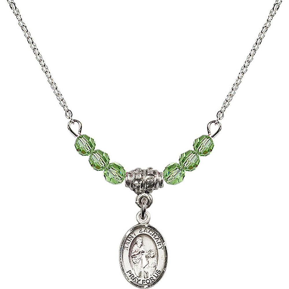 Sterling Silver Saint Zachary Birthstone Necklace with Peridot Beads - 9116