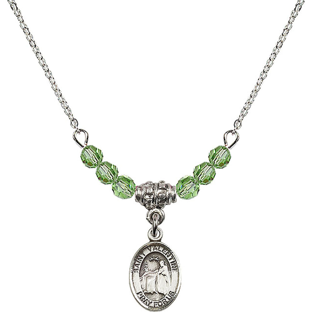 Sterling Silver Saint Valentine of Rome Birthstone Necklace with Peridot Beads - 9121