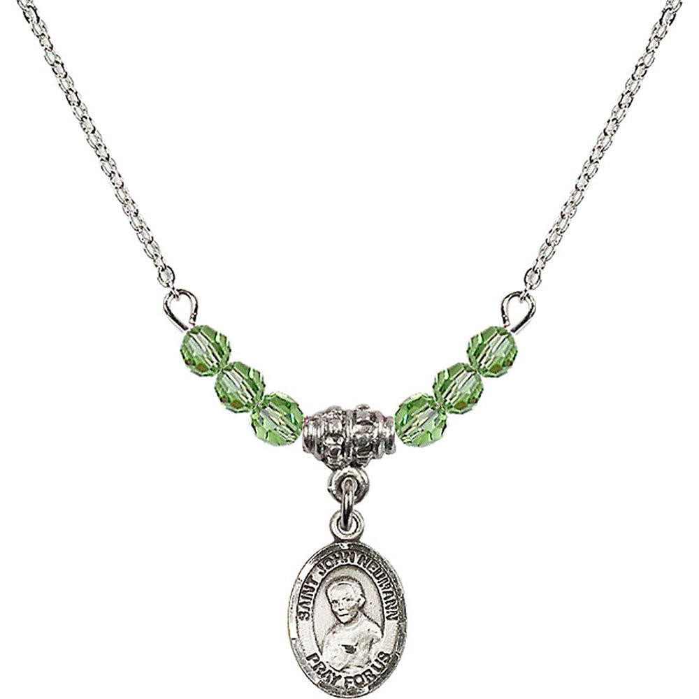 Sterling Silver Saint John Neumann Birthstone Necklace with Peridot Beads - 9204