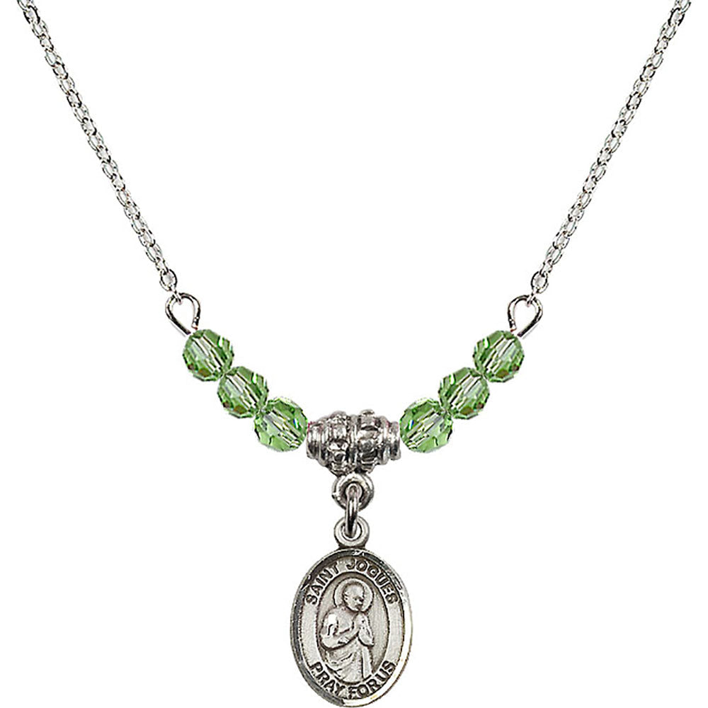 Sterling Silver Saint Isaac Jogues Birthstone Necklace with Peridot Beads - 9212