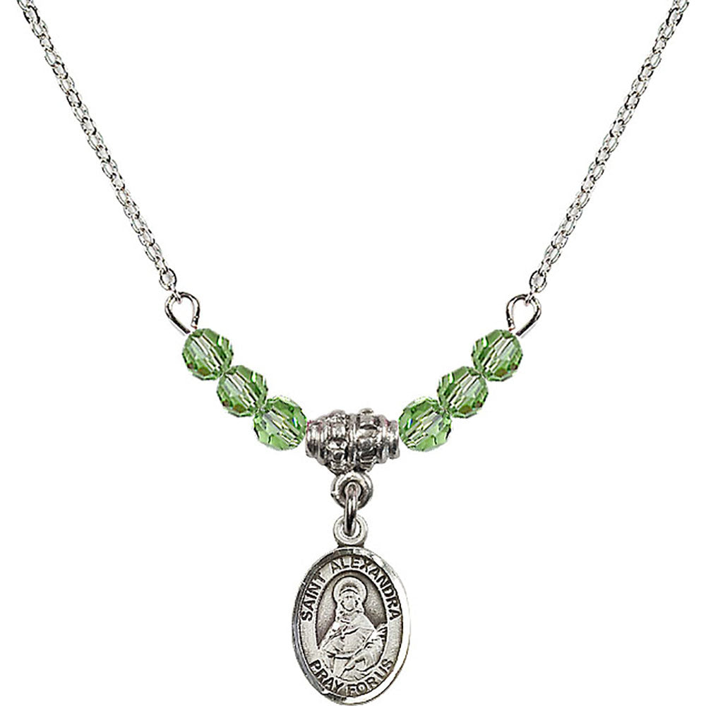 Sterling Silver Saint Alexandra Birthstone Necklace with Peridot Beads - 9215
