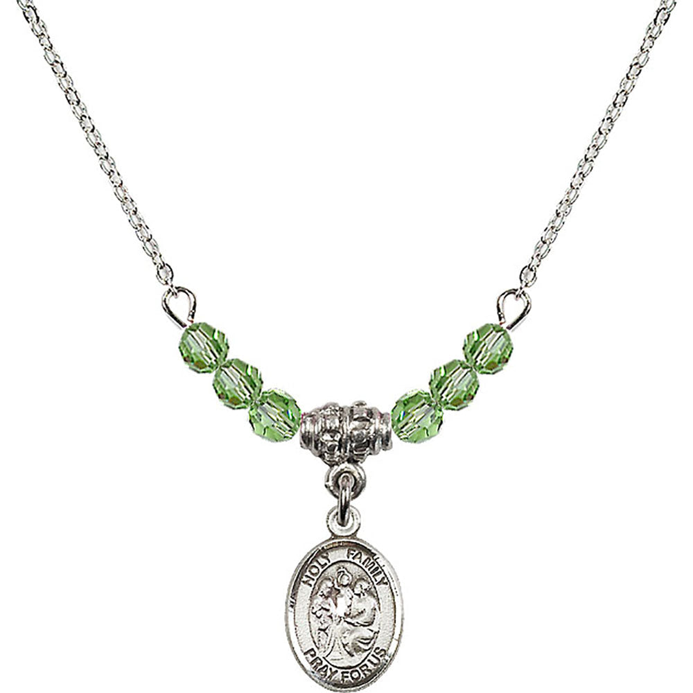 Sterling Silver Holy Family Birthstone Necklace with Peridot Beads - 9218