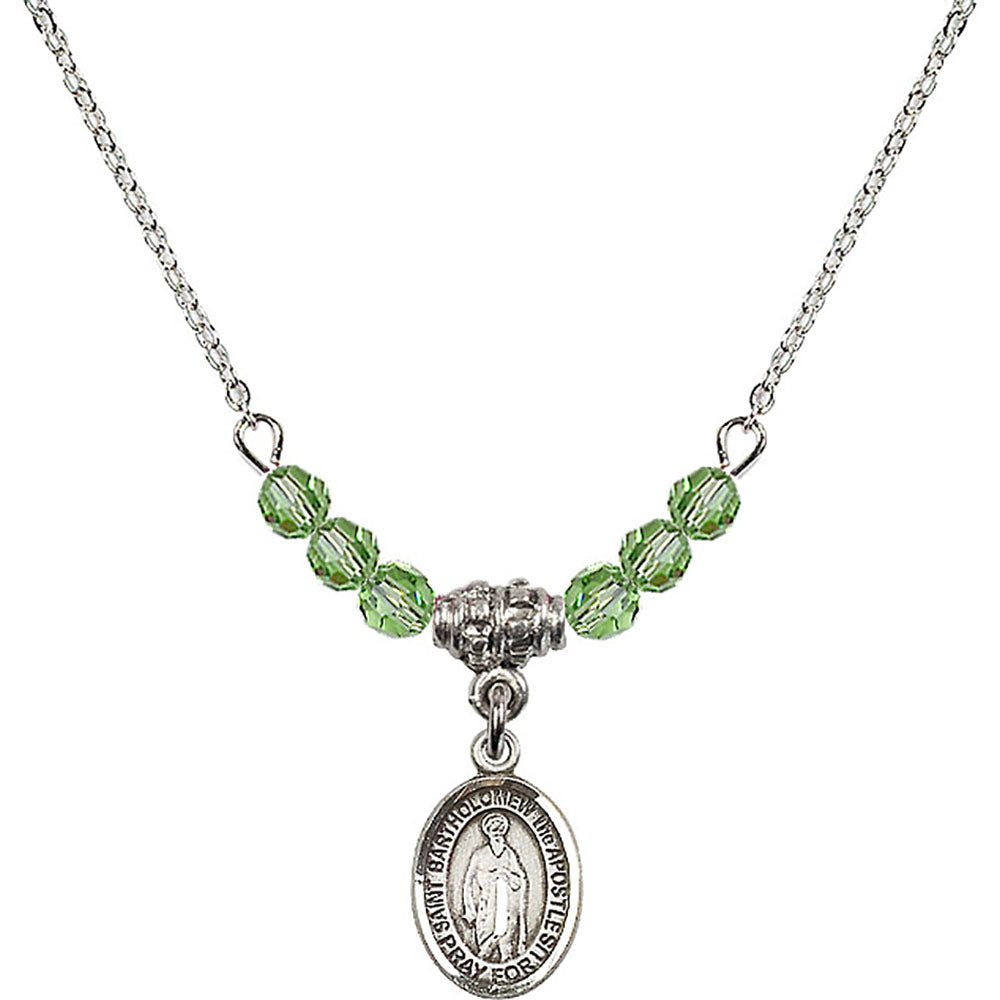 Sterling Silver Saint Bartholomew the Apostle Birthstone Necklace with Peridot Beads - 9238