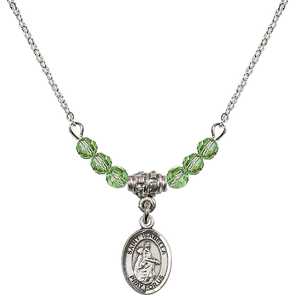 Sterling Silver Saint Isabella of Portugal Birthstone Necklace with Peridot Beads - 9250