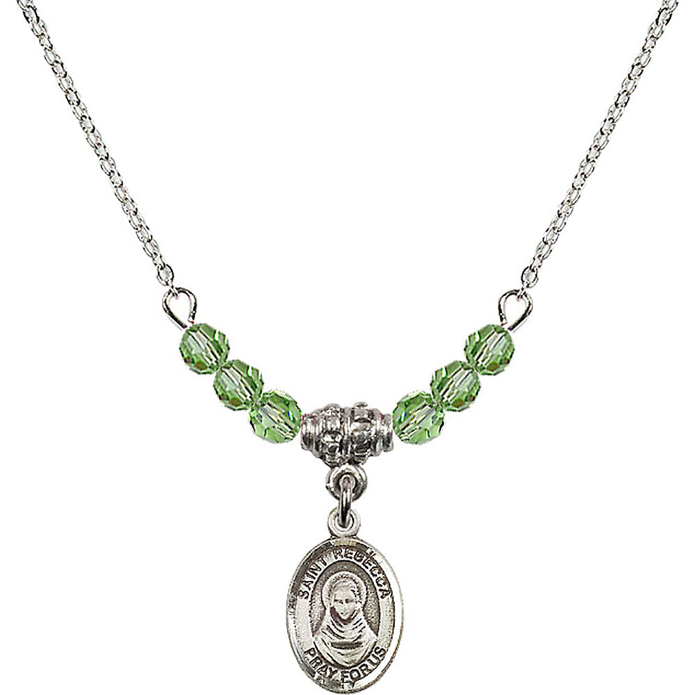 Sterling Silver Saint Rebecca Birthstone Necklace with Peridot Beads - 9252