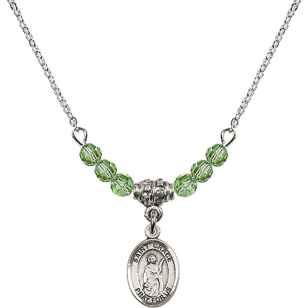 Sterling Silver Saint Grace Birthstone Necklace with Peridot Beads - 9255