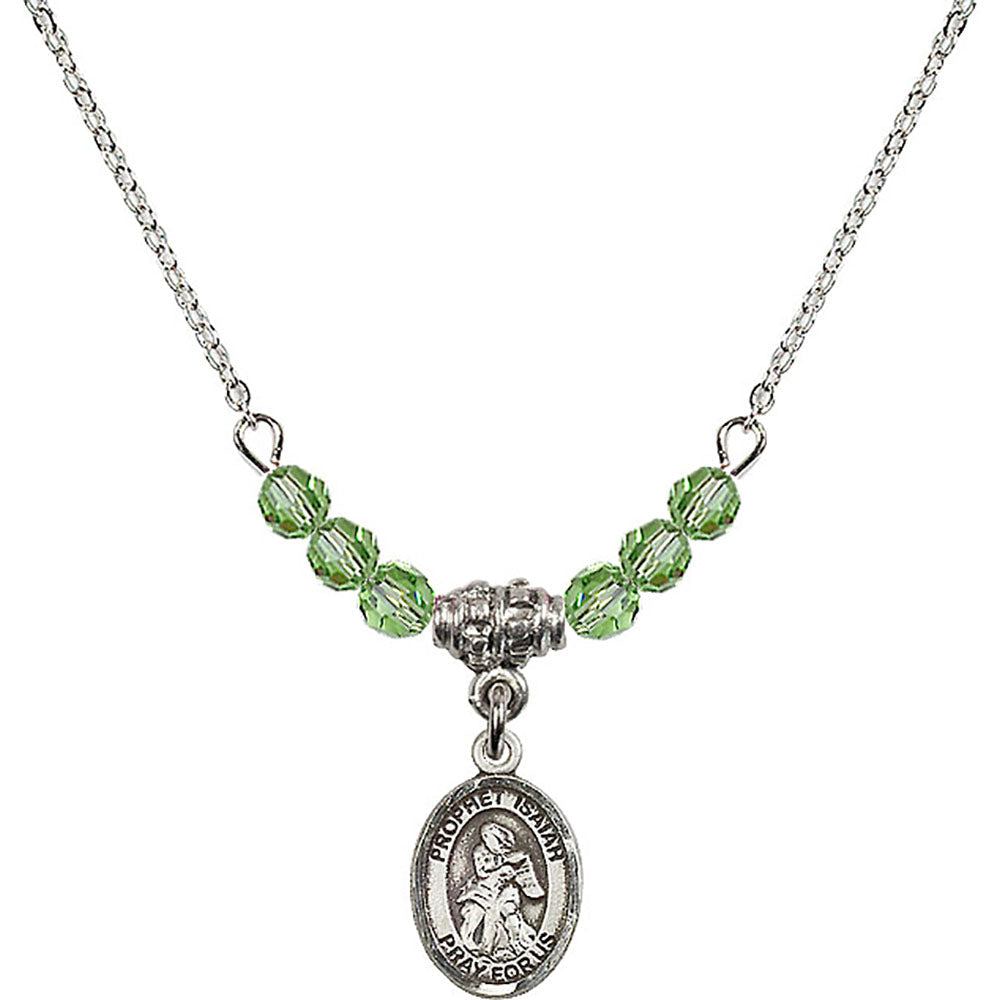 Sterling Silver Saint Isaiah Birthstone Necklace with Peridot Beads - 9258