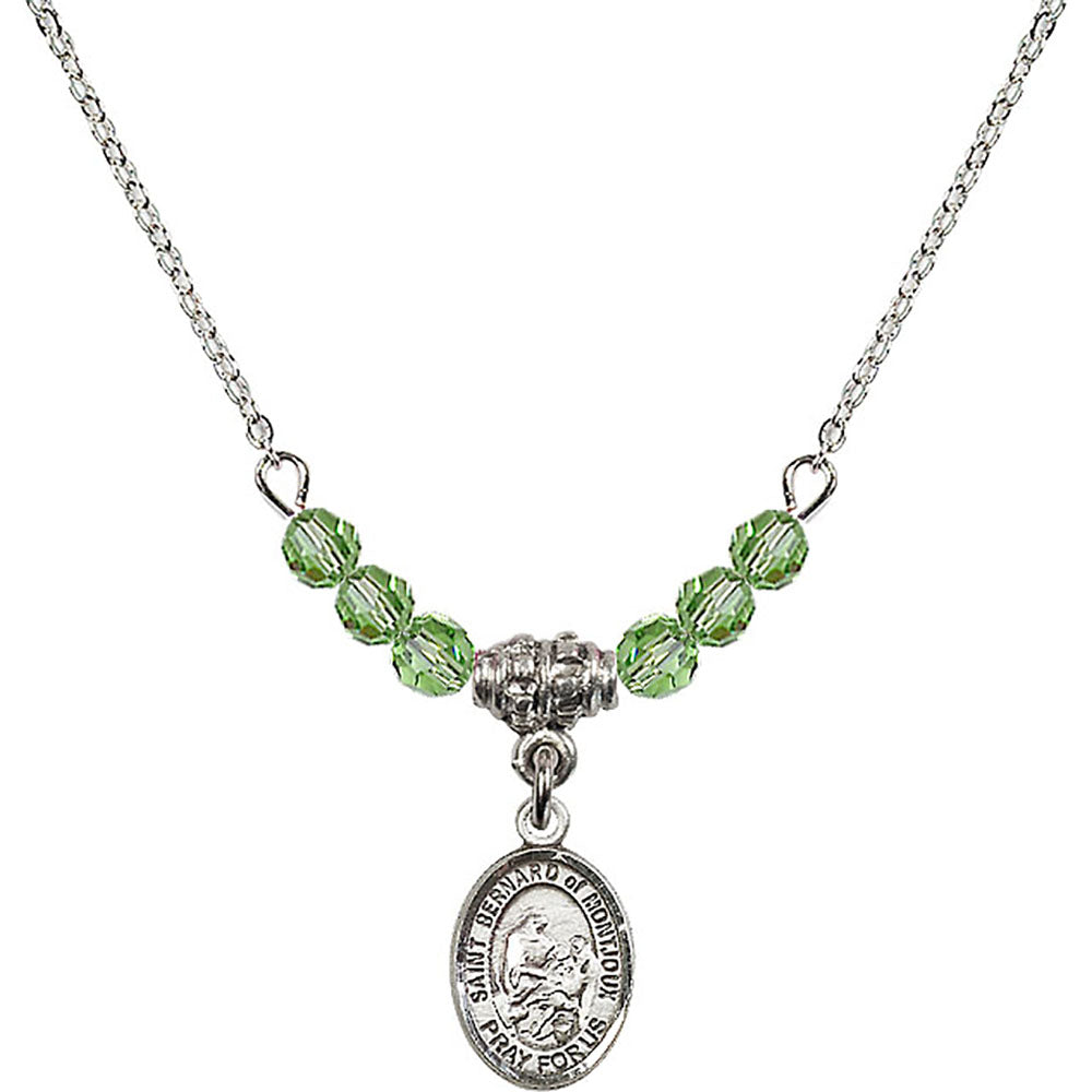 Sterling Silver Saint Bernard of Montjoux Birthstone Necklace with Peridot Beads - 9264