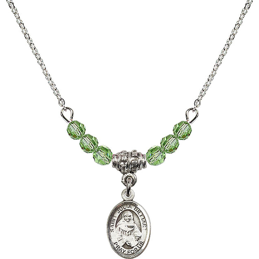 Sterling Silver Saint Julia Billiart Birthstone Necklace with Peridot Beads - 9267