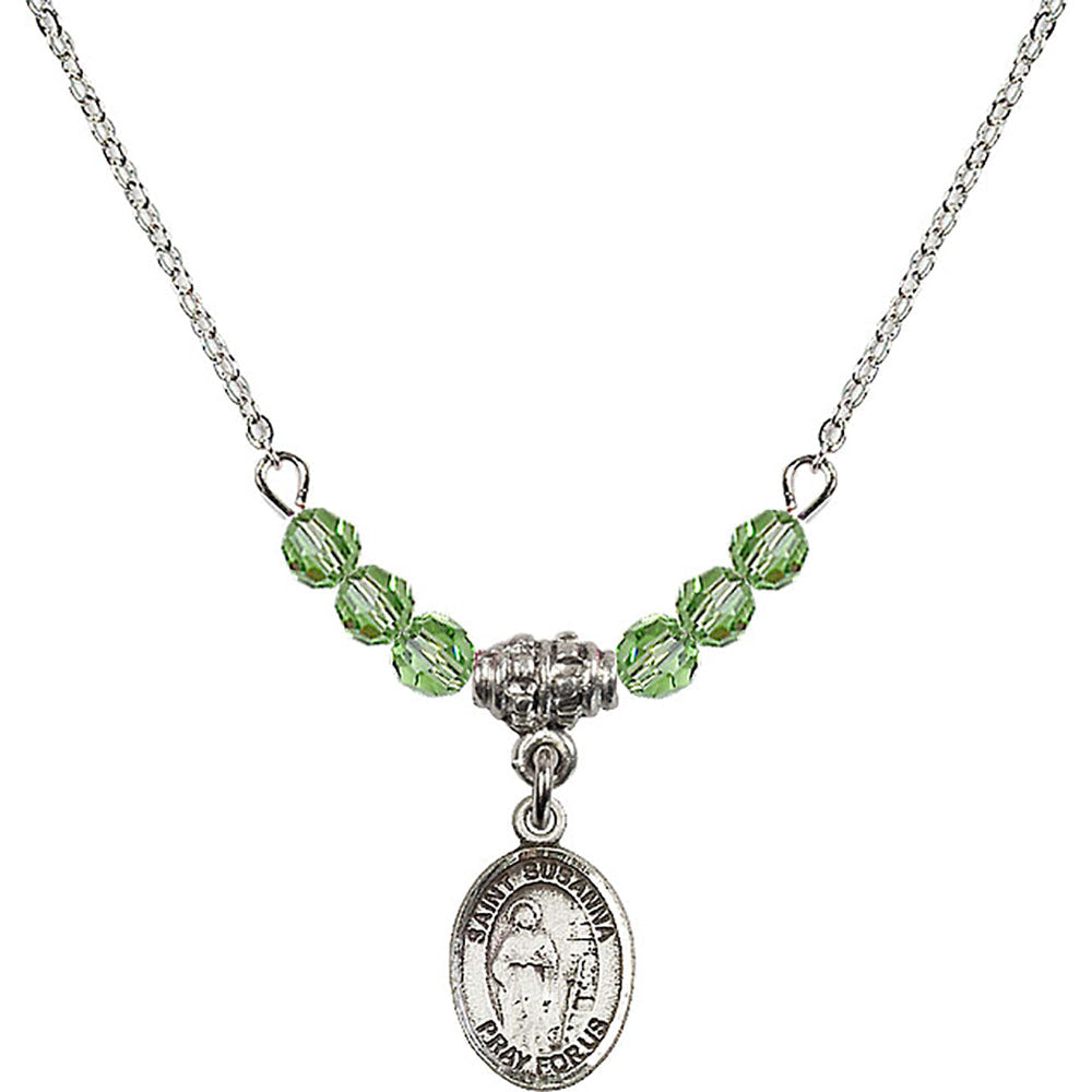 Sterling Silver Saint Susanna Birthstone Necklace with Peridot Beads - 9280