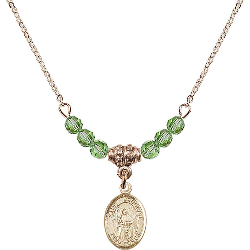 14kt Gold Filled Saint Deborah Birthstone Necklace with Peridot Beads - 9286