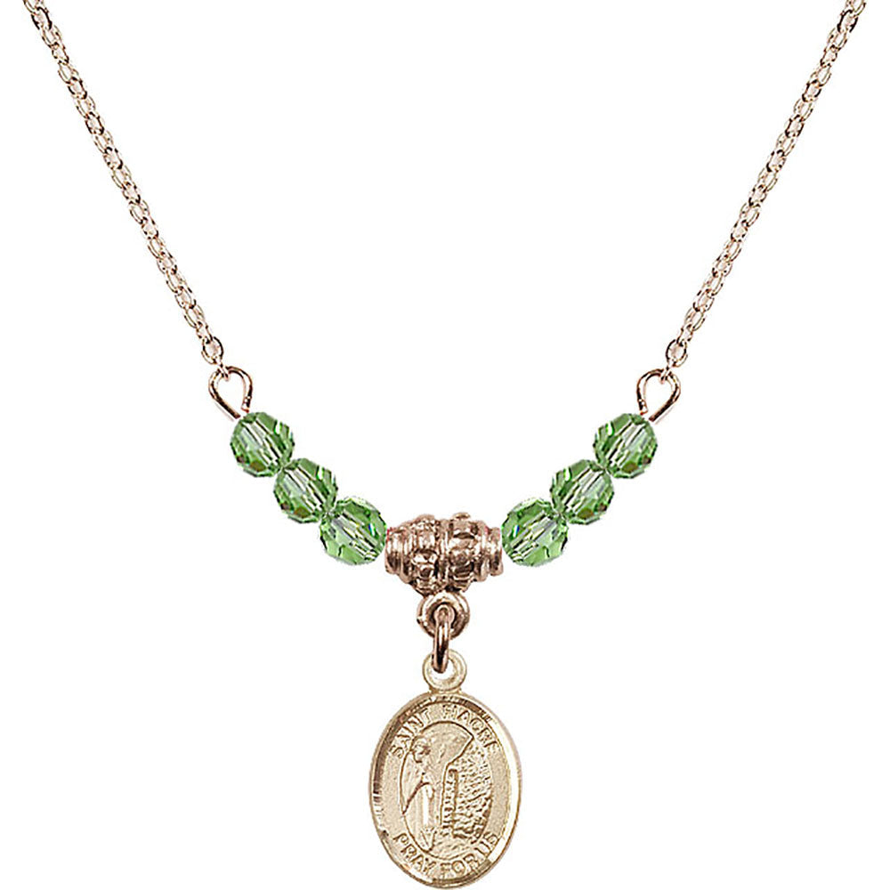 14kt Gold Filled Saint Fiacre Birthstone Necklace with Peridot Beads - 9298