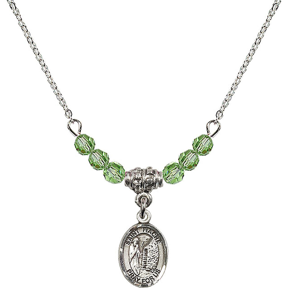 Sterling Silver Saint Fiacre Birthstone Necklace with Peridot Beads - 9298