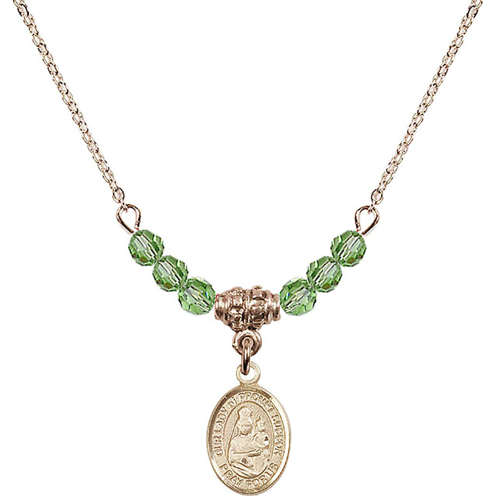 14kt Gold Filled Our Lady of Prompt Succor Birthstone Necklace with Peridot Beads - 9299