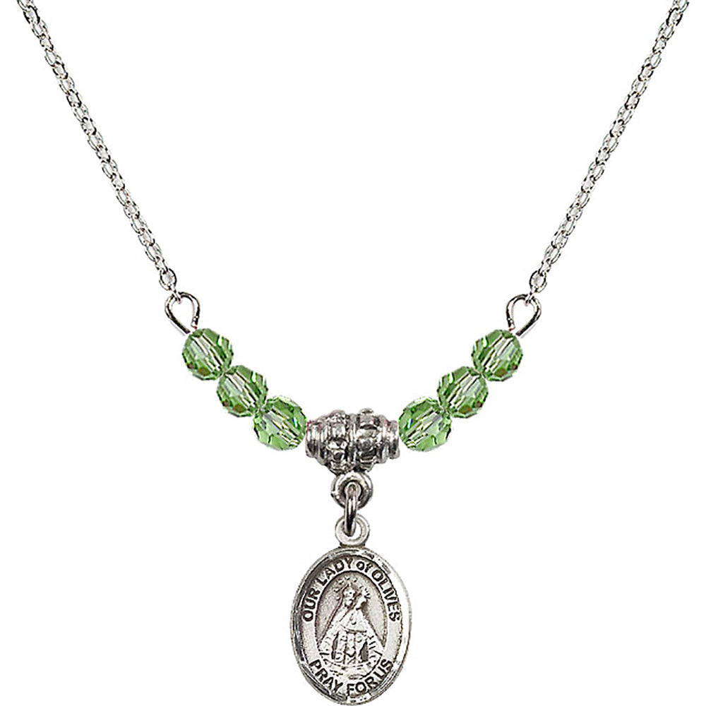 Sterling Silver Our Lady of Olives Birthstone Necklace with Peridot Beads - 9303
