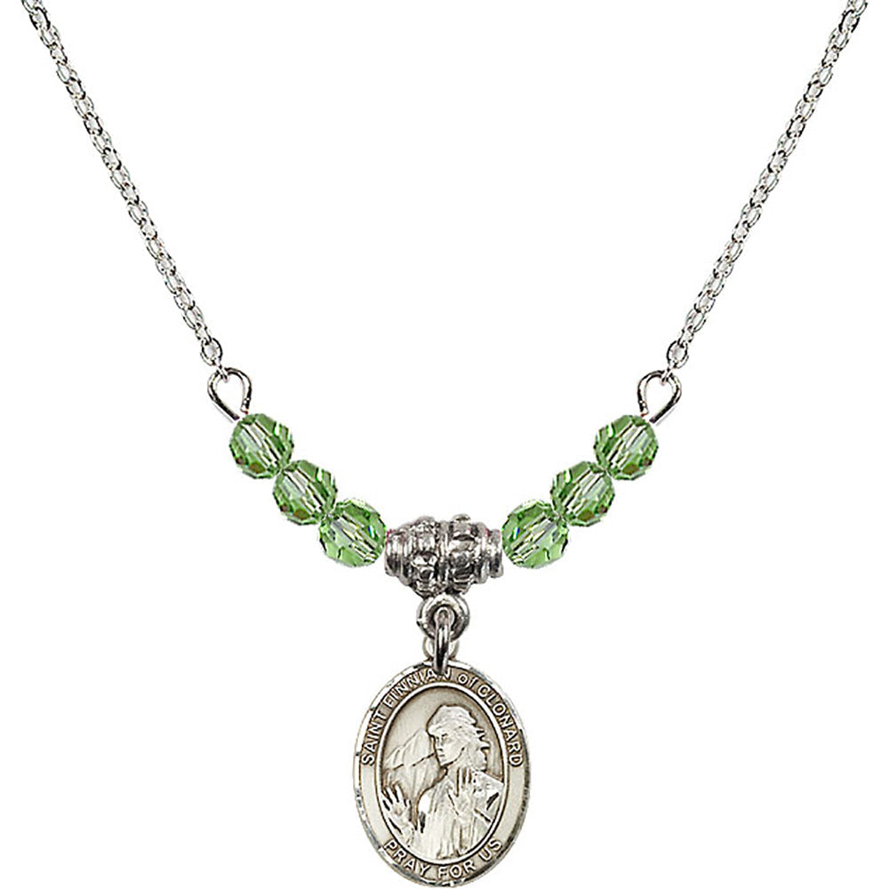 Sterling Silver Saint Finnian of Clonard Birthstone Necklace with Peridot Beads - 9308