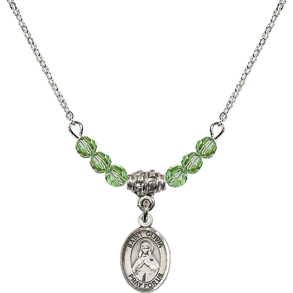 Sterling Silver Saint Olivia Birthstone Necklace with Peridot Beads - 9312