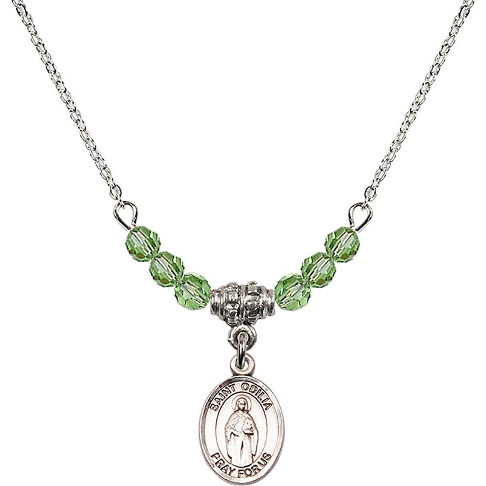 Sterling Silver Saint Odilia Birthstone Necklace with Peridot Beads - 9319