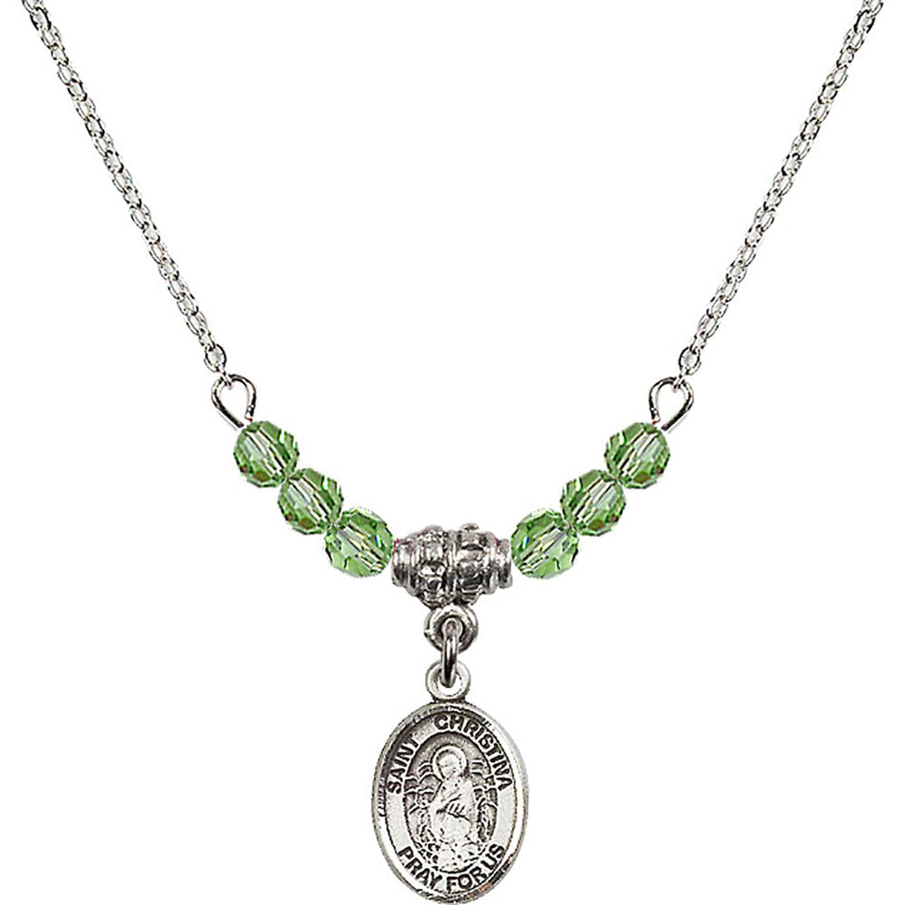 Sterling Silver Saint Christina the Astonishing Birthstone Necklace with Peridot Beads - 9320