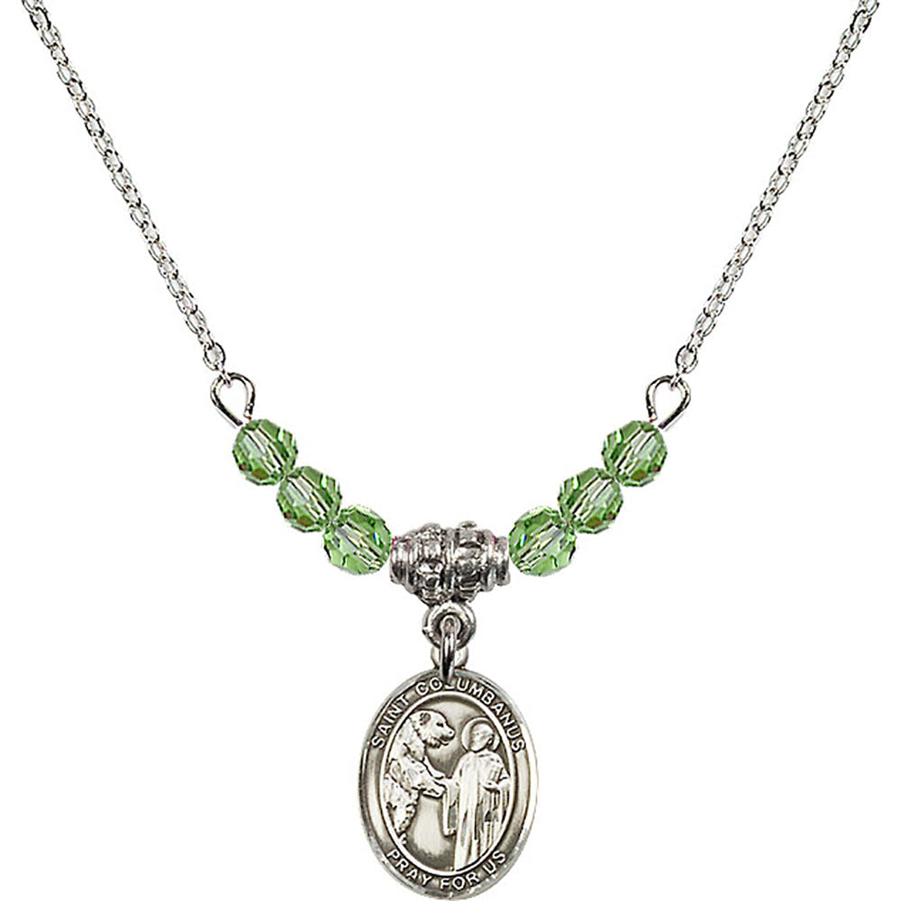 Sterling Silver Saint Columbanus Birthstone Necklace with Peridot Beads - 9321