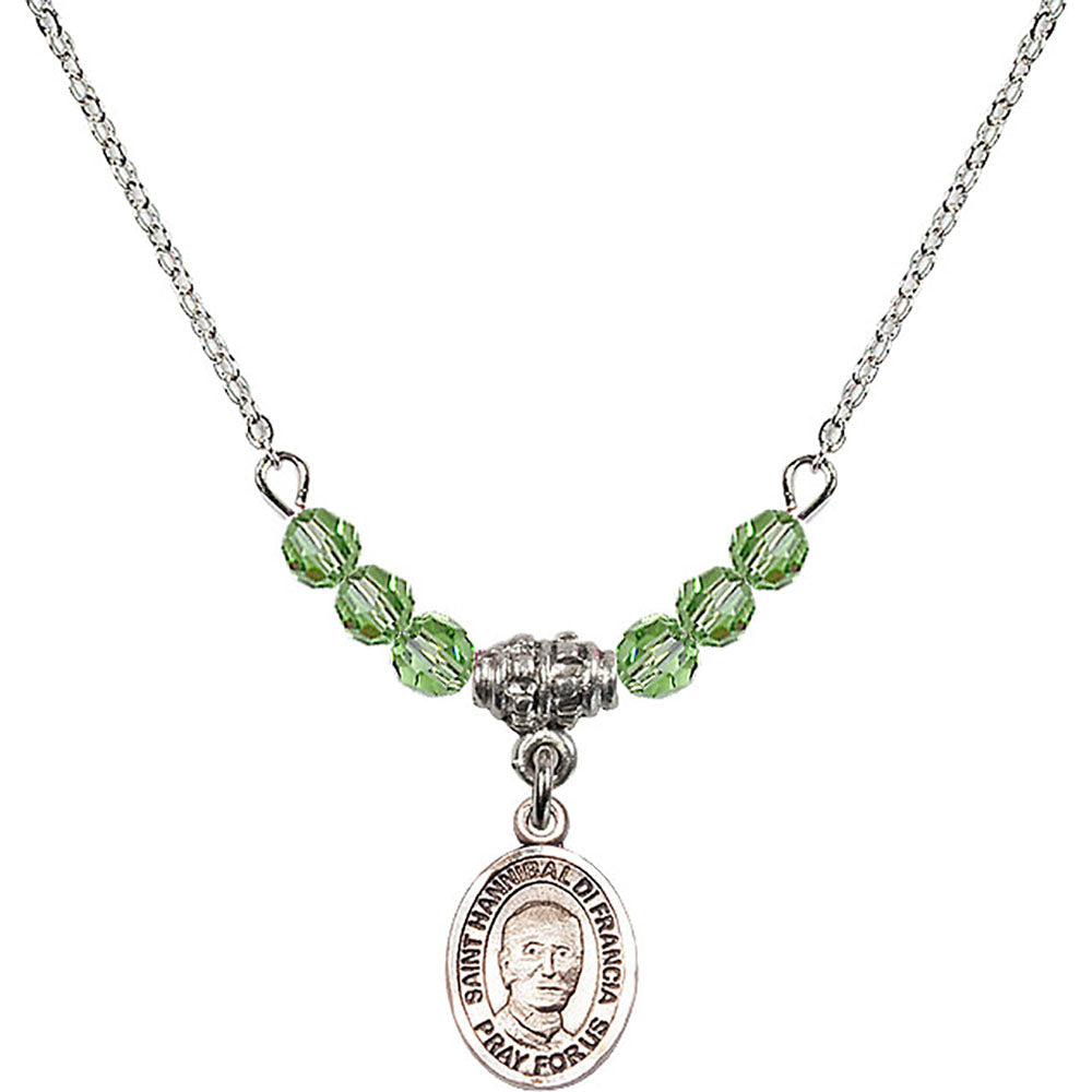 Sterling Silver Saint Hannibal Birthstone Necklace with Peridot Beads - 9327