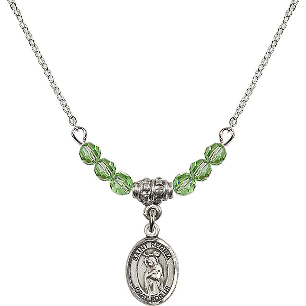 Sterling Silver Saint Regina Birthstone Necklace with Peridot Beads - 9335