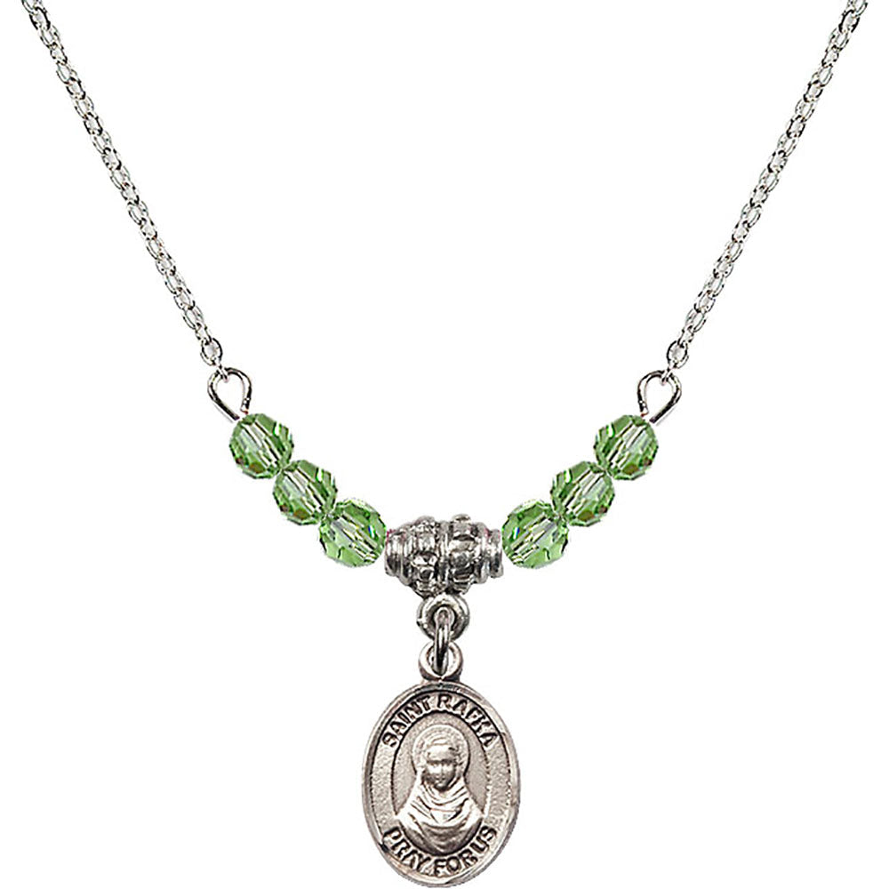 Sterling Silver Saint Rafka Birthstone Necklace with Peridot Beads - 9338