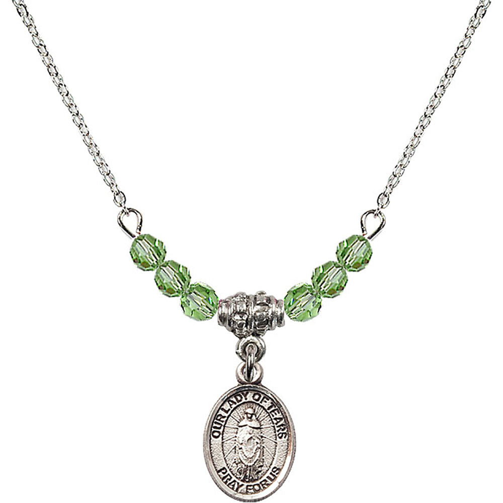 Sterling Silver Our Lady of Tears Birthstone Necklace with Peridot Beads - 9346