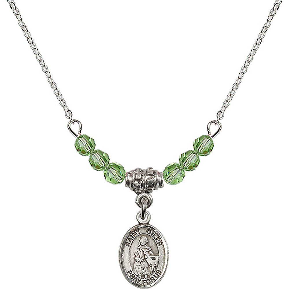 Sterling Silver Saint Giles Birthstone Necklace with Peridot Beads - 9349