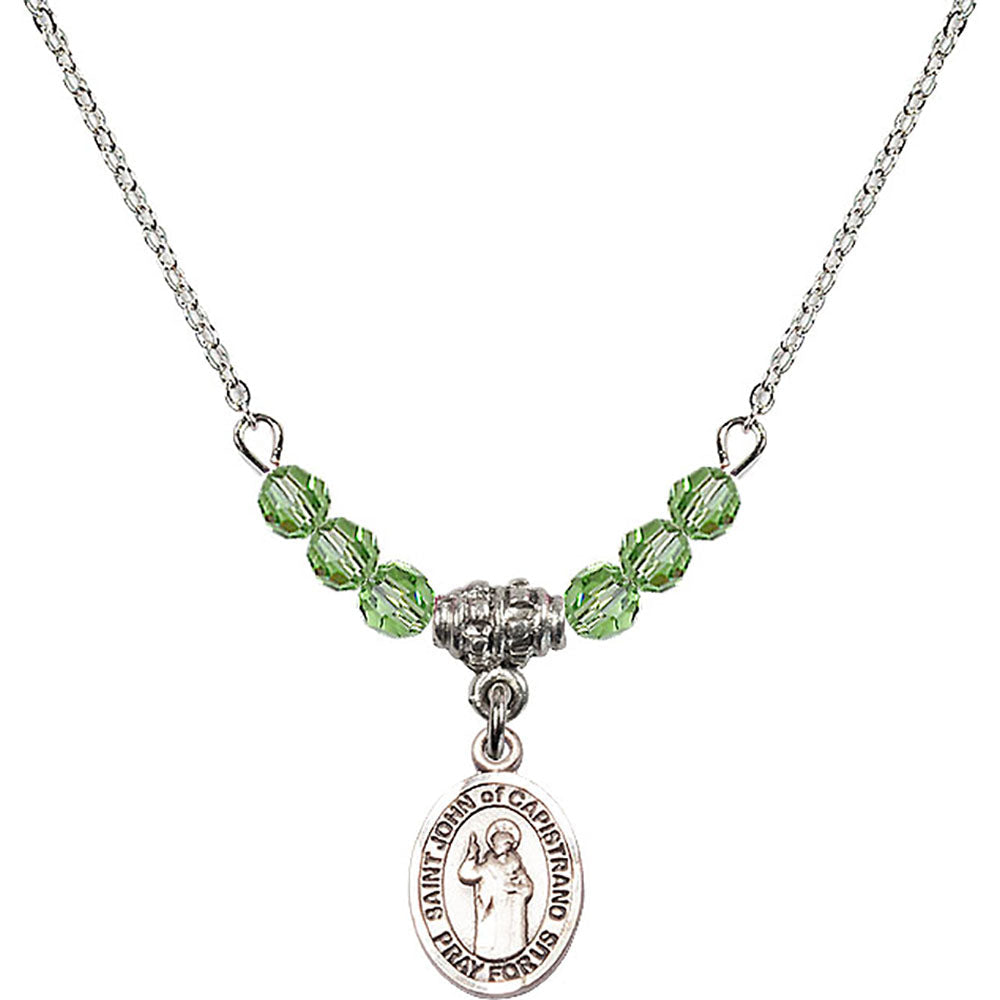 Sterling Silver Saint John of Capistrano Birthstone Necklace with Peridot Beads - 9350