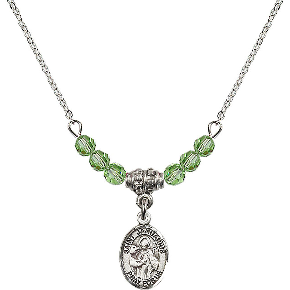 Sterling Silver Saint Januarius Birthstone Necklace with Peridot Beads - 9351