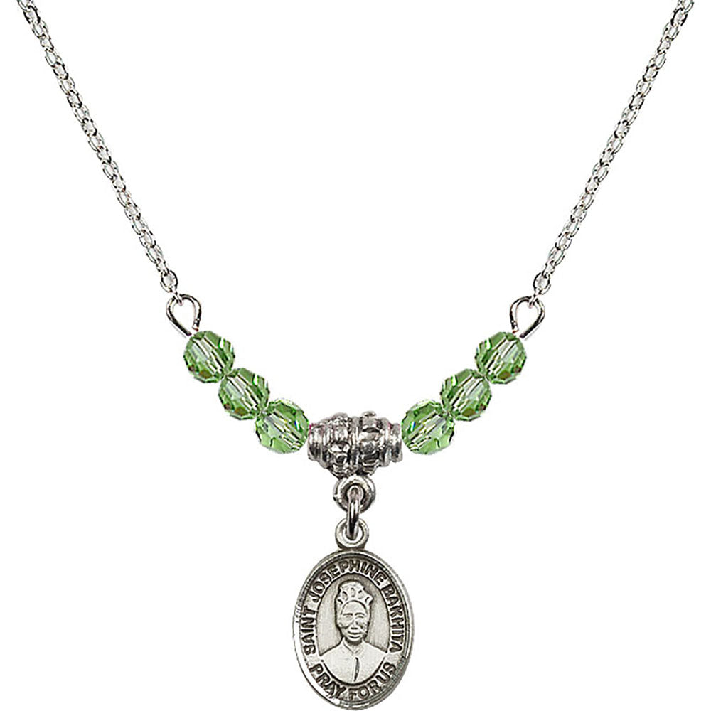 Sterling Silver Saint Josephine Bakhita Birthstone Necklace with Peridot Beads - 9360
