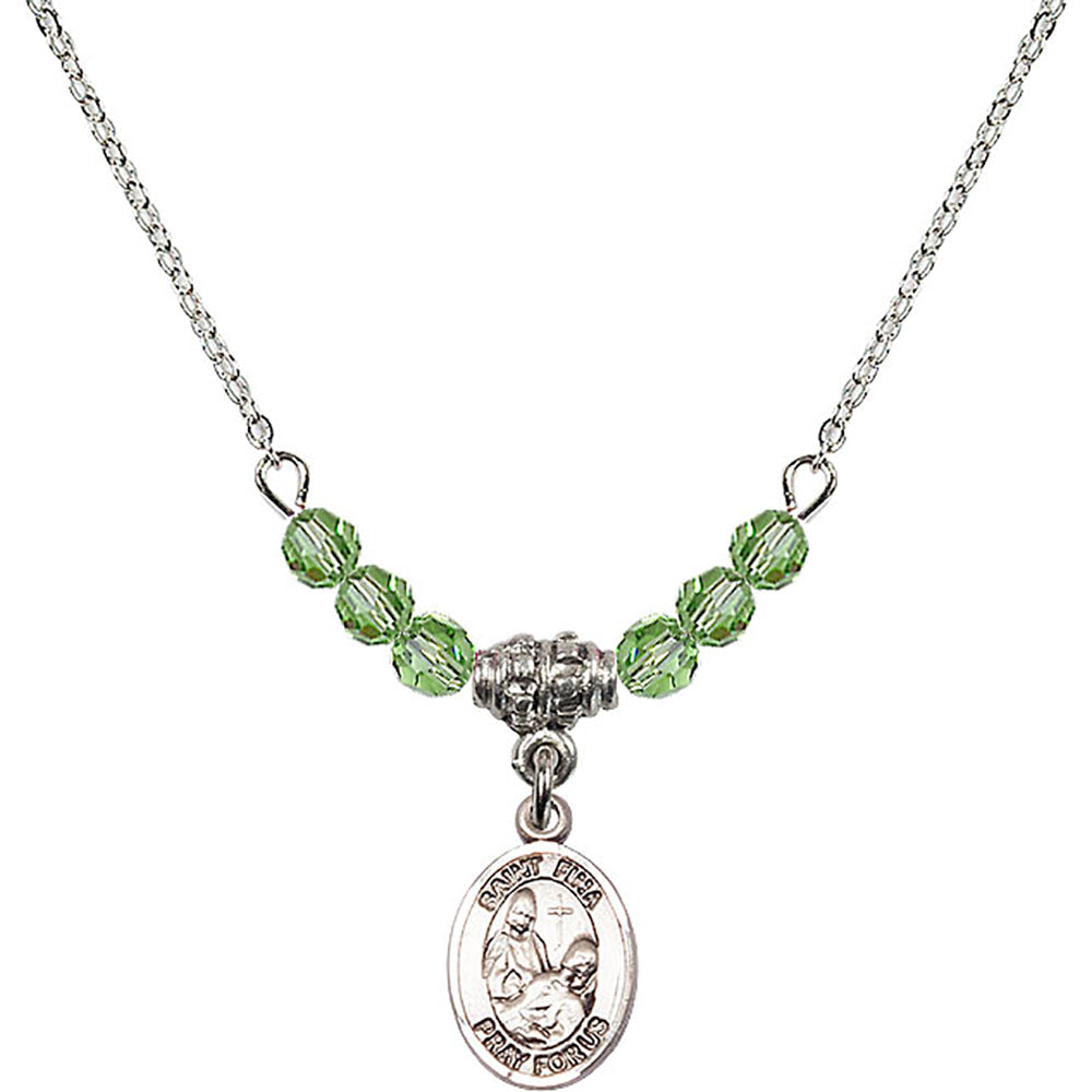 Sterling Silver Saint Fina Birthstone Necklace with Peridot Beads - 9364