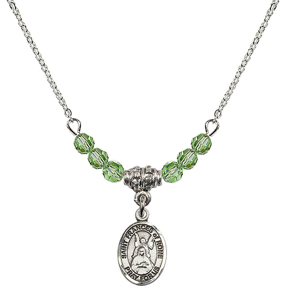 Sterling Silver Saint Frances of Rome Birthstone Necklace with Peridot Beads - 9365