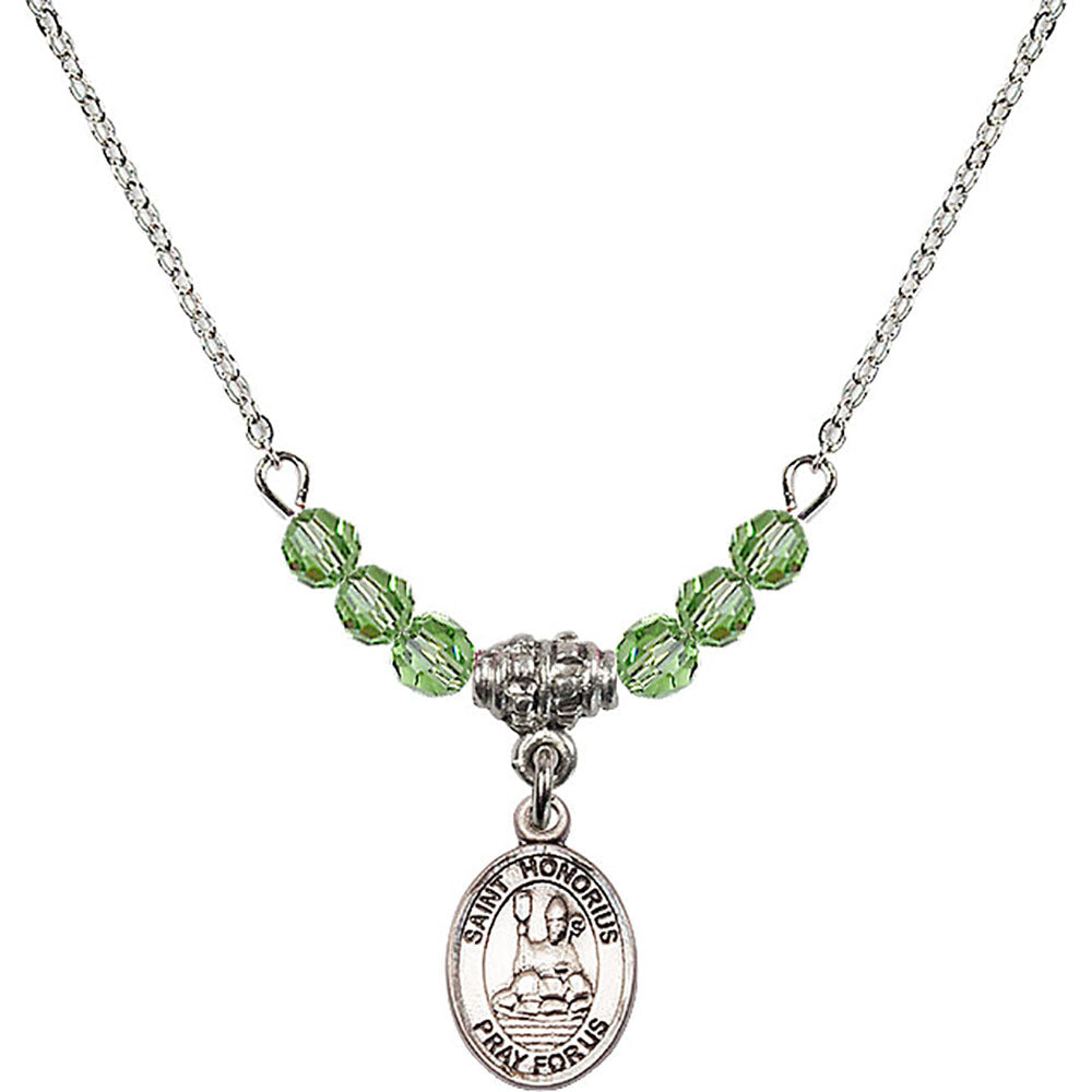 Sterling Silver Saint Honorius of Amiens Birthstone Necklace with Peridot Beads - 9376