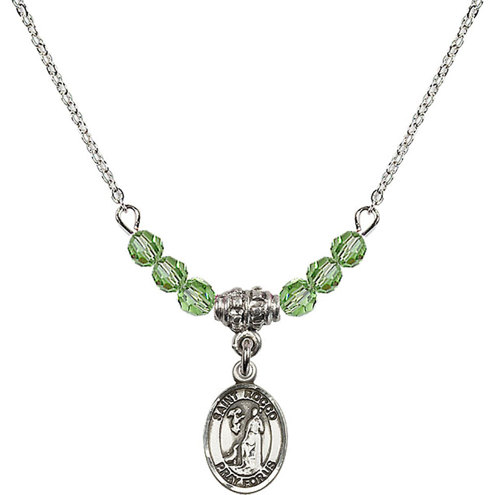 Sterling Silver Saint Rocco Birthstone Necklace with Peridot Beads - 9377