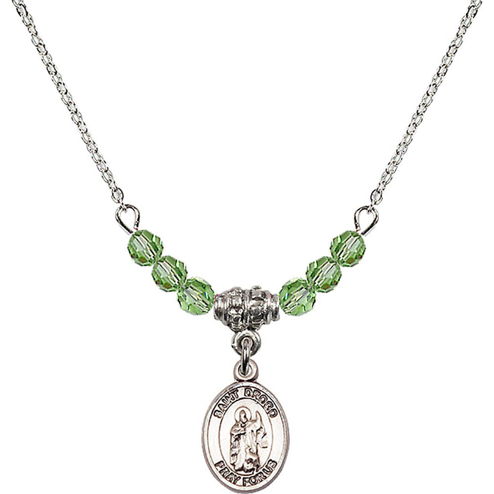 Sterling Silver Saint Drogo Birthstone Necklace with Peridot Beads - 9386