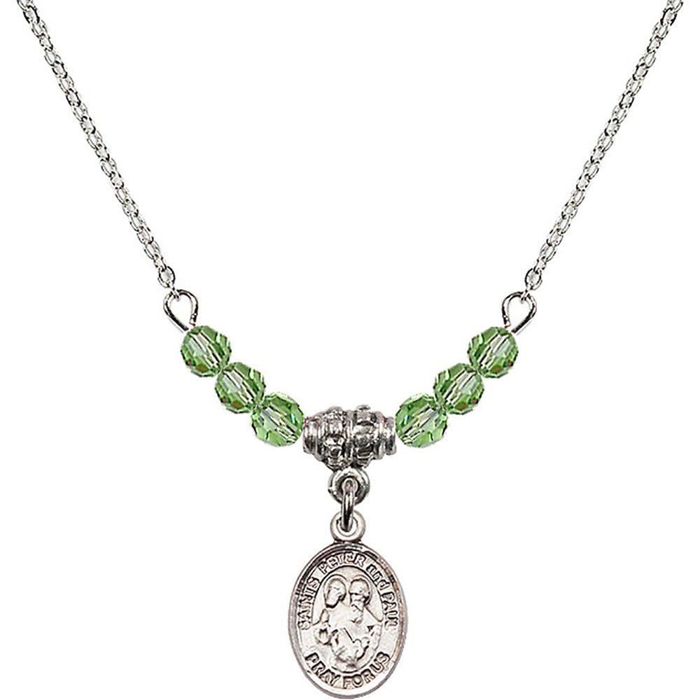 Sterling Silver Saints Peter & Paul Birthstone Necklace with Peridot Beads - 9410