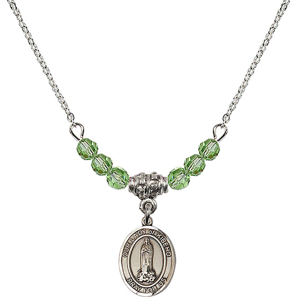Sterling Silver Our Lady of Kibeho Birthstone Necklace with Peridot Beads - 9414